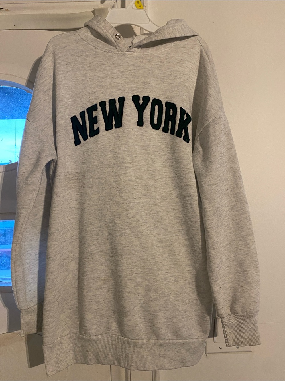 New York Hooded Sweatshirt Dress - Light Gray